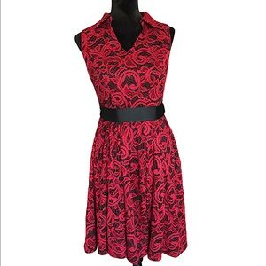 Elegant Red and Black Midi Dress